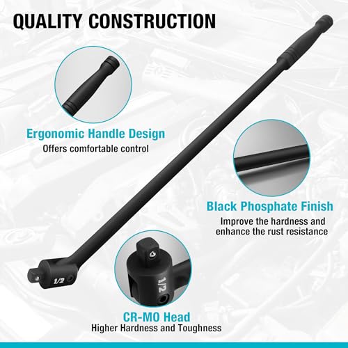 DURATECH 1/2" Drive 24-Inch Heavy Duty Breaker Bar with 240° Flex Head 24 in Black