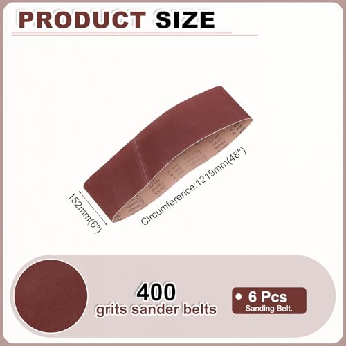HARFINGTON 6 x 48 Inch Sanding Belts, 6 Pcs 400 Grits Aluminum Oxide 6x48 inch(400 grit)