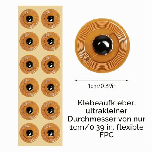 NFC Sticker NTAG213 12 Pieces 1 cm, NFC Tag Sticker, Writeable, RFID Sticker for Mobile Phones and Smart Devices, for Smart Home and IoT