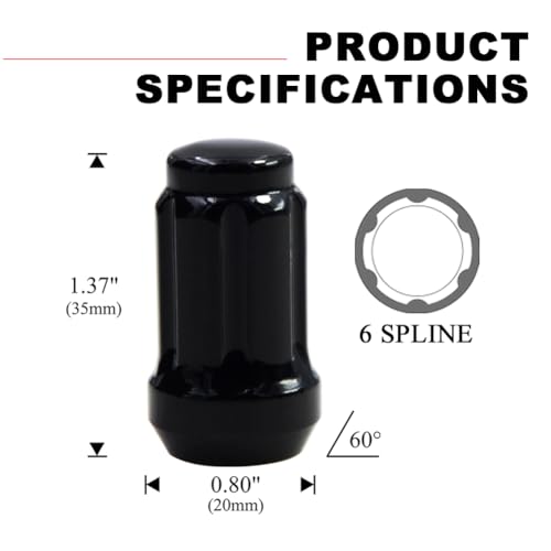 49034BKC-07-20AM Black Chrome M12x1.50 Spline Lug Nut with Key, 20 Pack
