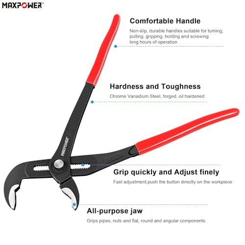 MAXPOWER 7" 10" 16" Water Pump Pliers Set, Push Button V Jaw, Quick Release 7,10,16-inch