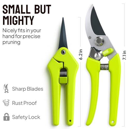 Indoor Plant Care Bundle – 2-Pack Stainless Steel Pruning Scissors & 2-Pack 28" Bendable Moss Pole Plant Supports for Monstera, Pothos, Philodendron, Climbing Indoor Plants