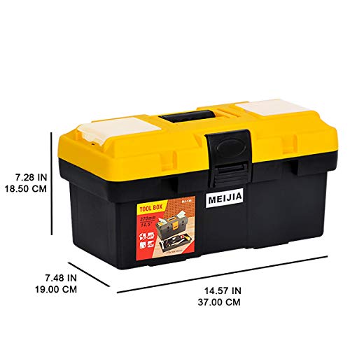MEIJIA Portable Tool Storage Box, Organizers With Detachable Tray And Top Cover Storage Available,Black And Yellow(14.5") 14.5"