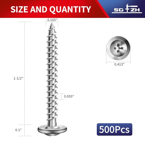 #8 x 1-1/2" Wood Screw 500Pcs 410 Stainless Steel Standard Thread Truss Head Fast Self Tapping by SG TZH #8 x 1-1/2" Silver - Stainless Steel 500