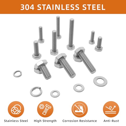 304 Stainless Steel (A2-70) Metric Bolt & Nut Assortment Kit - 408pcs M5/M6/M8 Hex Bolts, Nuts & Washers Set - Fully Threaded 18-8 Stainless Steel Hardware Kit 408 pieces M5/M6/M8
