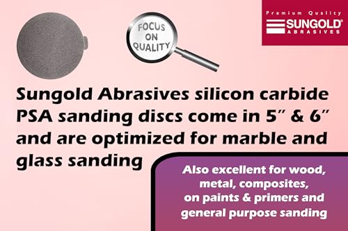 Sungold Abrasives 020068 5" 80 Grit Psa Sanding Discs Silicon Carbide Cloth For Stone, Glass And Marble, Pack-50
