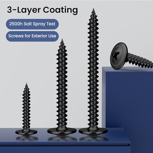 #8 x 2-1/2 Inch Wood Screws Phillips Modified Truss Head Stainelss Steel 410 Self Tapping Metal Screws,Black Zinc Plated(3Ib,245Pcs) 8 x 2-1/2" Black 3lb Box