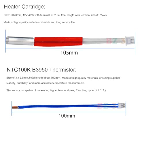 i3 Mega All Metal Hotend 12V 40W Kit for i3 Mega,Mega X,Mega S,Mega Pro 3D Printer Extruder V5 Print Head Hotend,Upgrade Bi-Metal Heatbreak,Heater Block Aluminum,V6 Brass Nozzle 0.4mm. 12V Kit