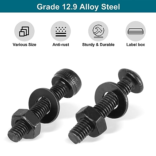 SATANTECH 1590Pcs M3 Screw Kit, Hex Button and Socket Head Bolts and Nuts Washers Set, 12.9 Grade Alloy Steel M3 Screw Assortment Kit for 3D Printing Black M3 Hex Button&Socket Head Kit