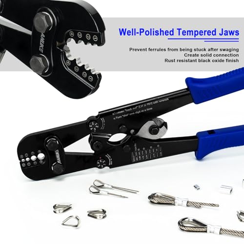 Sanuke Wire Rope Crimping Tool, 3/64" to 1/8" Wire Rope Crimper and Cutter Crimping Kit - 1608S Professional