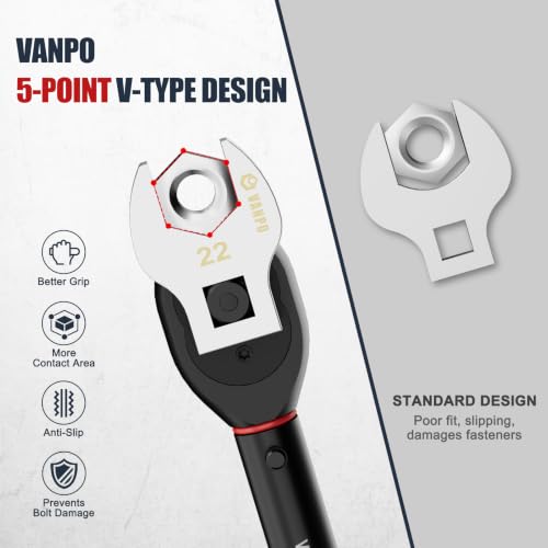 VANPO Crowfoot Wrench Set, 3/8" Drive for HVAC with 5-45Ft Torque Wrench Red