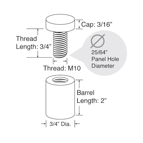 Stainless Steel Standoff 3/4 Inch Diameter x 2 Inch Barrel Length Brushed Finish for PVC, Glass and Acrylic Sign Stand Off Wall Anchors and Screws 4 Piece Pack for Heavy Signs