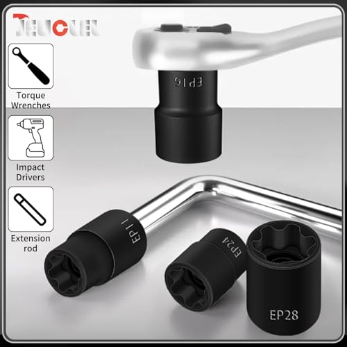 19PCS External Torx Plus Socket Set, 1/2” 3/8” 1/4'' Dr. EP Sockets 19-Piece Set