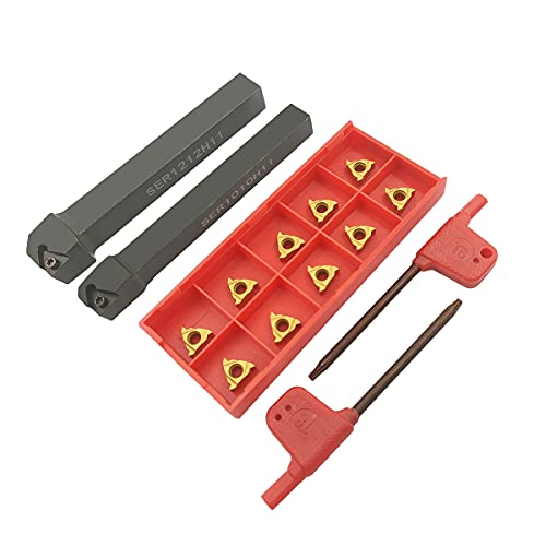3/8" 1/2" Boring Bar SER1010H11+SER1212H11 Lathe Internal Threading Turning Tool Holder with 10pcs 11ER A60 Internal Threading Carbide Turning Inserts……