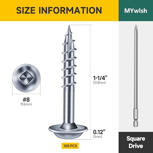 Mywish (20Sets) 1/4" x 1-1/4" Hex Head Lag Bolts & 100Pcs 1-1/4 Pocket Hole Screws, Wood Screws #8 x 1-1/4" Washer Head Square Drive Self Tapping Pocket Screws, Lag Screws Wood Screws