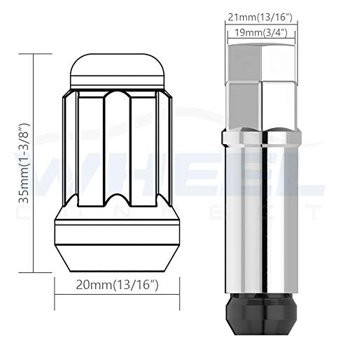 WHEEL CONNECT Spline Lug Nuts, Acorn for Conical Seat. 1/2-20, Thread, Set of 20 with 1 Key and 1 Storage bag, for Aftermarket Custom Tuner Wheel, Chrome Finish. 1/2" x 20. 1/2-20 RH
