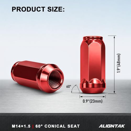 M14x1.5 Lug Nuts, 20PCS Red Closed End, 60° Conical, 19mm Hex 20