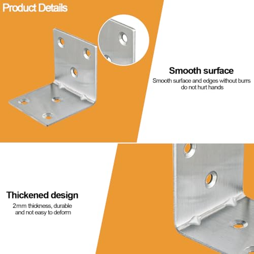 20PCS L Brackets Corner Bracket 2"x2"x2", Heavy Duty Corner Brace for Wood, Right Angle Brackets, 50MM 2Inch Wide 90 Degree Bracket for Wooden Frame Furniture Shelves Chairs 2"x2"(Silver)