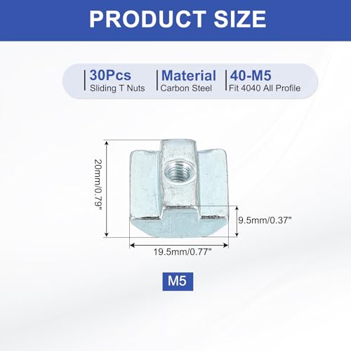PATIKIL M5 Sliding T Nuts, 30 Pcs Hammer Head Fastener Nut Thread T Slide Drop in Nuts for European Standard 4040 Series 8 mm T-Slot Aluminum Extrusion Profile