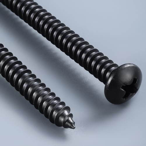 #10 x 3/4 Inch Pan Head Wood Screws, Phillips Drive, Black Oxide Stainless Steel 304 (18-8), Self Tapping for Wood, Sheet Metal Screws, 400 Pack #10 x 3/4"