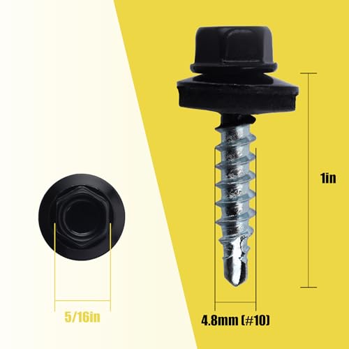 JEGONFRI 300PCS #10 x 1 Black Hex Head Self-Drilling Metal Roofing Screws 1 in