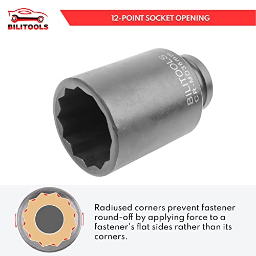 BILITOOLS 1/2 inch Drive Impact Lug Nut Socket Set& 1/2" Drive Deep Axle Nut Spindle Impact Socket Set | 12 Point | CR-MO | 14-17 - 19-30 - 32-34 - 35-36 mm