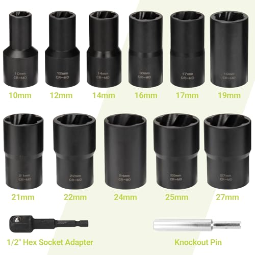 Lug Nut Extractor Twist Socket Set, 13PCS Wheel Lock Removal Kit