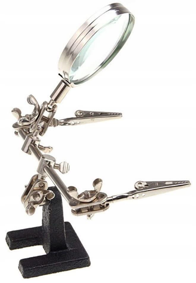 Retoo soldering aid third hand with 2.5X magnifying glass and 2 helping hands, soldering station with magnifying lamp and 2 flexible metal arms for craft lovers, welders, jewelry makers, soldering iron station, soldering accessories