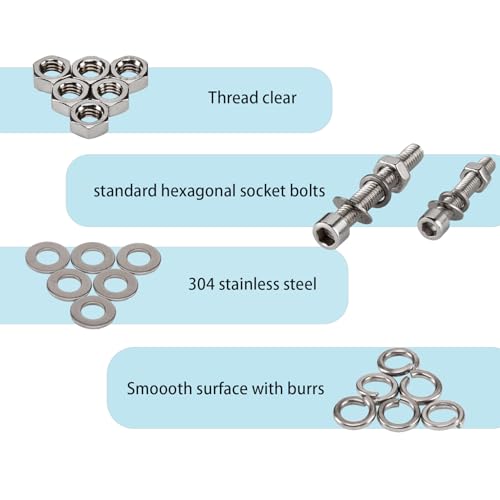 520pcs Hex Socket Head Cap Screws Bolts and Nuts and Washers Assortment Kit, Metric M3 M4 M5 M6 Stainless Steel Machine Screws Nuts and Bolts and Washers, Thread Hexagon Allen Bolt