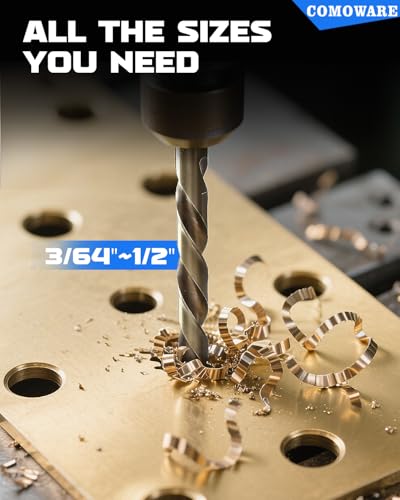 COMOWARE 230 Pcs Titanium Coated Drill Bit Set for Wood, Metal, Plastic & Aluminum Alloy - 3/64" to 1/2" with Storage Case