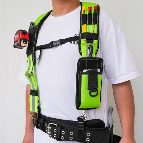 1pcs Padded Tool Belt with D ring for men Adjustable Tool Belt + 1pcs Tool Belt Suspenders Work Belt Suspenders for Men Big and Tall