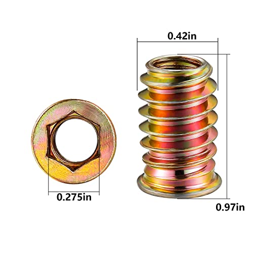 Wensilon 1/4"-25 200Pcs Threaded Insert for Wood Hex Drive Wood Inserts Furniture Nuts