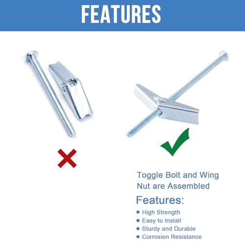 1/4"x5" Toggle Bolts (36 Pcs) 1/4 inch Wall Anchors for Drywall Heavy Duty, Butterfly Anchor Bolt for Hollow Wall, Sheetrock, Ceiling 1/4" (36 Pcs)