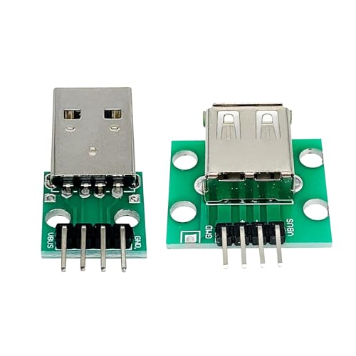 Penglin 5pcs USB 2.0 Male and 5pcs Female to DIP Adapter | 2.54 mm pitch, USB 2.0 type A male and female to DIP converter breakout board with 4 pins
