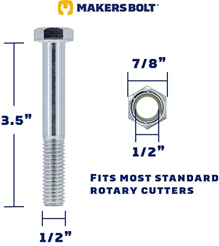 Grade 2 Shear Bolts for Rotary Cutters 1/2" x 3-1/2" with Nylock Nuts - 12 Pack Grade 2: 1/2 X 3-1/2