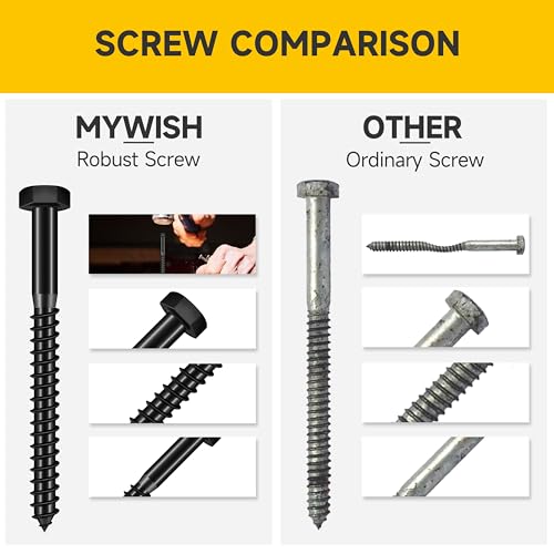 Mywish 96Pcs 5/16 Hex Head Lag Screws Assortment Kit, External Heavy Duty Lag Bolts with Flat Washers, 304 Stainless Steel Wood Screws 18-8, Black Oxided 5/16 Bolts for Outdoor 96Pcs 5/16 Kit