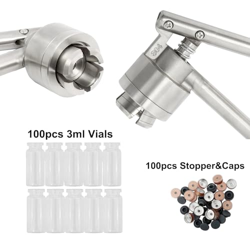 HighFree Flip Vial Crimper + 100 Pcs Glass Vials (13mm with 3ml Vials) 13mm with 3ml Vials