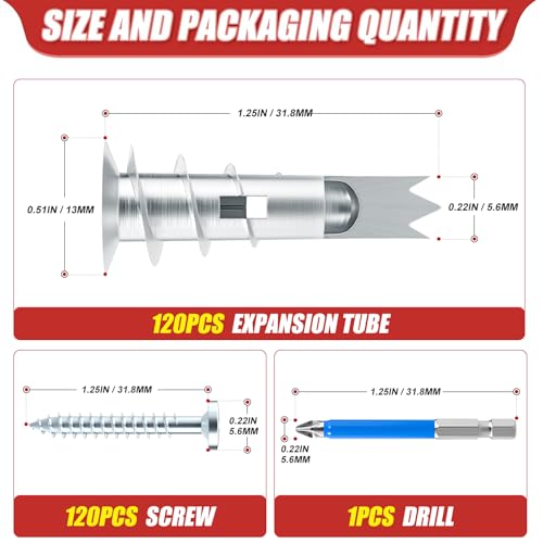 240pcs Zinc Self-Drilling Drywall Anchors, Anchor and Screw Combination with Cross Groove Drill Bit, Heavy Duty Metal Wall Anchors with Self-Tapping Screws 13x32mm 240