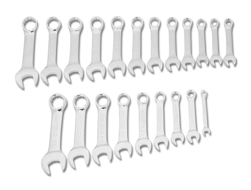 Steelman 21-Piece Stubby Combination Wrench Set with Storage Roll, Metric & SAE, 12-Point, 1/4-3/4" and 8-19mm (82576) Stubby SAE & MM
