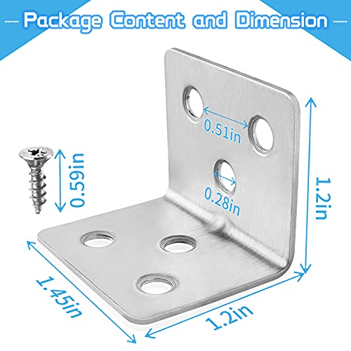 Stainless Steel L Bracket Corner Braces + Screws, Small Corner Bracket for Wood, Heavy Duty Metal Right Angle Bracket for Wooden Shelves Table Chair Bed Cabinet Furniture