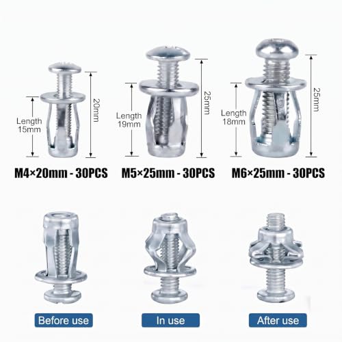 90Pcs Jack Nuts, M4 M5 M6 Petal Nuts for Thin & Hollow Wall 90