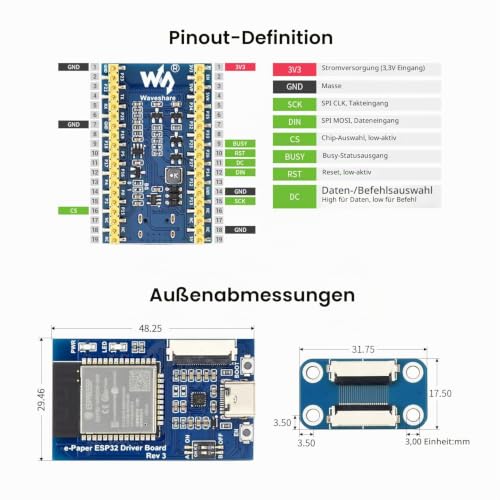Waveshare Universal e-Paper Driver Board with WiFi SoC ESP32 Onboard Supports Various SPI e-Paper Raw Panels