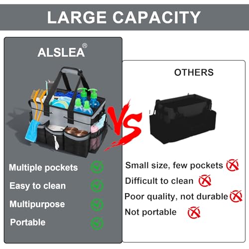 ALSLEA Large Cleaning Caddy Bag 15" x 10½" x 9" Heavy-Duty Organizer Tote for Home, Housekeepers, Janitors Cleaning Caddy for Cleaning Supplies with Shoulder Strap & Multiple Pockets (Gray) Gray