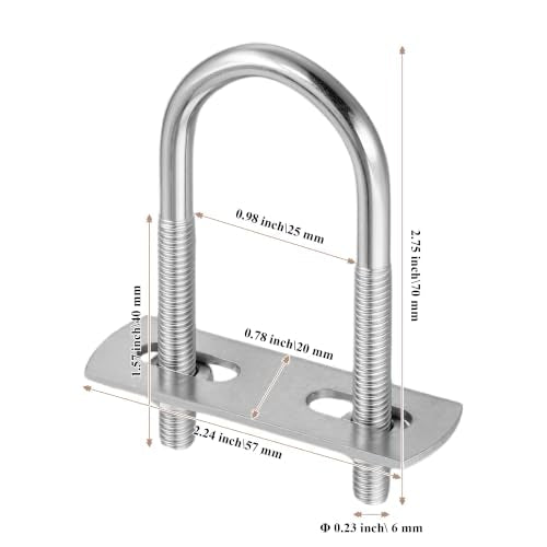 40 Sets M6 x 25 x 70mm U Bolt, Zinc Plated Steel U Clamp with Washers and Nuts for Construction, Trailer, Boat Trail, Silver