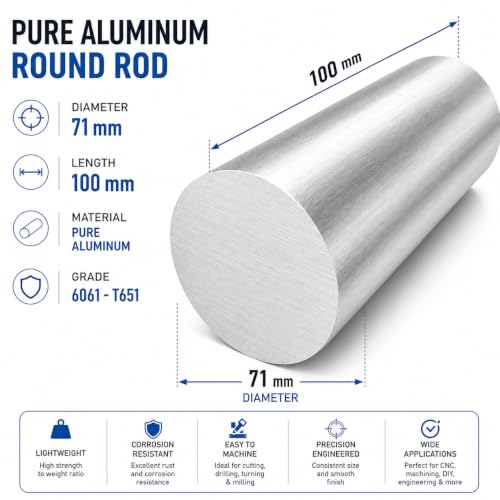 6061-T651 Aluminum Round Rod 71MM Diameter x 100MM Length, Solid Aluminum Bar Stock for CNC Machining, Lathe Turning, Engineering, Aerospace, Fabrication & DIY Projects