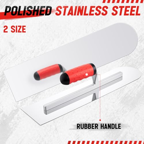 Large 20" & 16" Concrete Finishing Trowel Set, Stainless Steel Masonry & Plastering Finishing Trowels, Square & Round End Trowels with 6" x 3" 1/4" R Edger, DIY Patio, Driveway & Small Projects One Square, One Circle