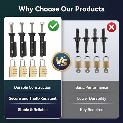 Fabater Mounting Pins, 4 Pcs Traction Boards Mounting System, Lockable Theftproof Safety Mount Pins Set, Compatible with MKII Recovery Boards, Stainless Steel Material With Password Lock