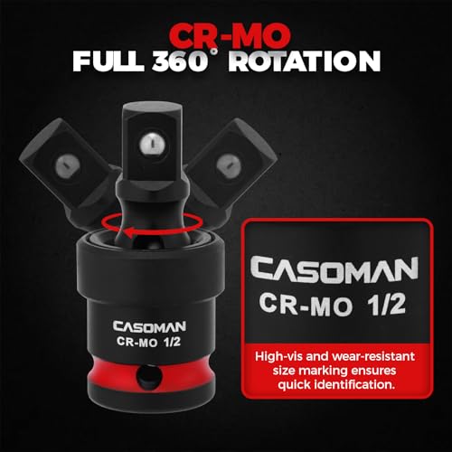 CASOMAN 20PCS 1/4" 3/8" 1/2" Drive Impact Socket Adapter Set, Includes Hex Shank Adapters & Reducers, CR-MO Universal Swivel Socket