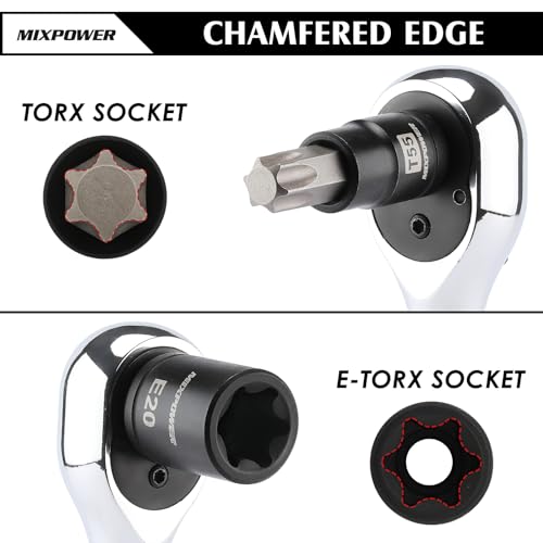 MIXPOWER 32PCS Torx Bit Socket Set, 14 Star Bits (T8-T70)& 13 E-Torx Sockets (E4-E24), CR-V & S2 Alloy Steel T8-T70,E4-E24(32PCS)