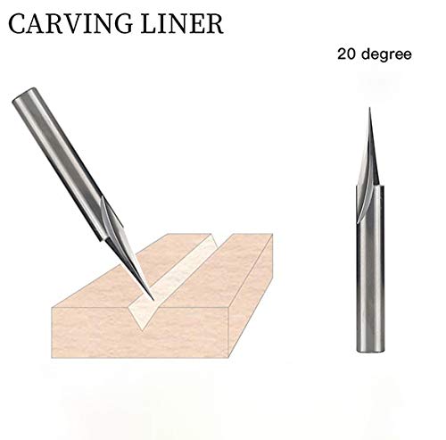 V21201 V-Point Router Bit 20 Degree Profile Bit for Outlining Letters in Wood Signs, Tracing Lines and Wood Carving 1/4" Shank 1/4"X2" (2 PCS) 2